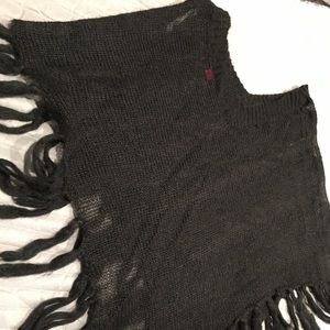 Black Fringe Sweater Poncho